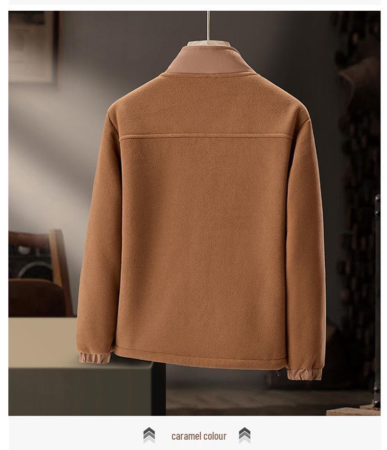2025 Men's Stand Collar Fleece Jacket for Autumn/Winter - Solid Color, Extra Warmth, Ideal for Middle-aged and Elderly