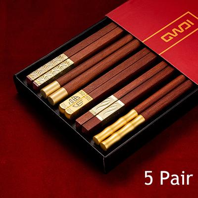 5 Paar Essstäbchen aus rotem Sandelholz, Essstäbchen-Set für Zuhause, Restaurant, Holz, wiederverwendbares Essen, Familiengeschirr, Geschenk