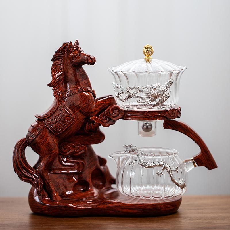 Creative Horse Teapot Full Automatic Glass Teapot Infuser Magnetic Water Diversion Heat-resistant Kungfu Tea Drinking Tea Set