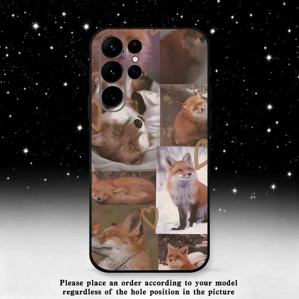 Cute Fox Animal Phone Case For Samsung S25,S24,S23,S22,S21,S20,S10,Ultra,Plus,Lite,FE,Soft Silicone Black Cover Samsung S225G