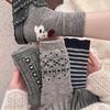 Cold Grey Premium Color Wool High-Top Stockings for Children with Vintage Hemp Patterned Layered Design