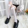 Lace Trim Fishnet Rose-Pattern Mid-Calf Lolita Socks - Women's Cute White Stockings