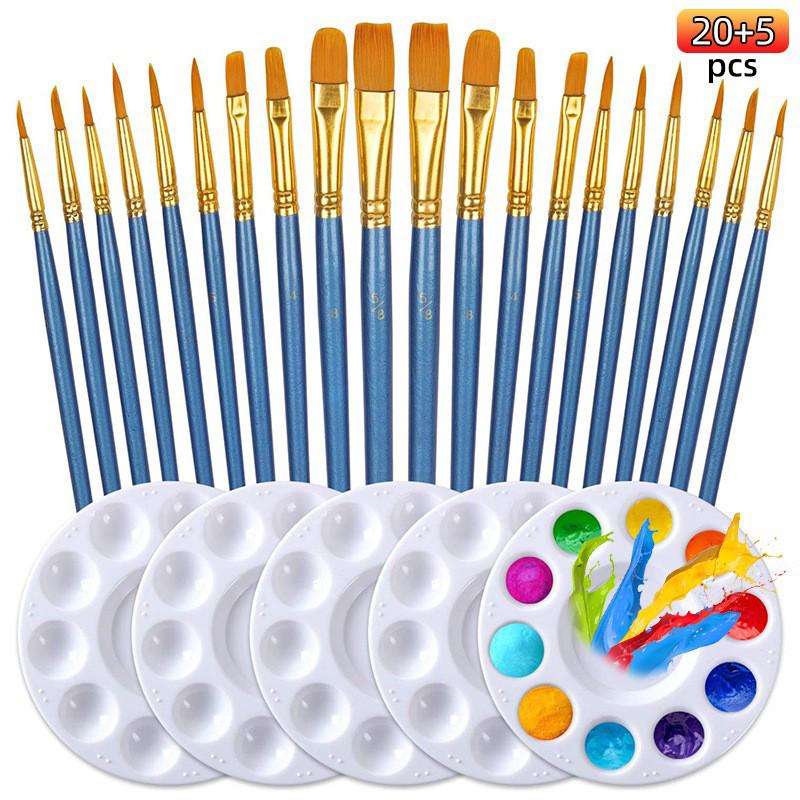 Foreign Trade Nylon Painting Brush Set - 10 Pieces, Red & Blue Handles, Flat Gouache & Oil Brushes