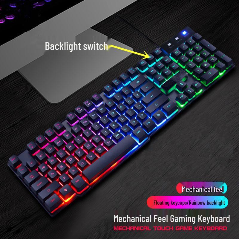 2024 New Luminous Rainbow Backlit Keyboard & Mouse Set with Mechanical Feel