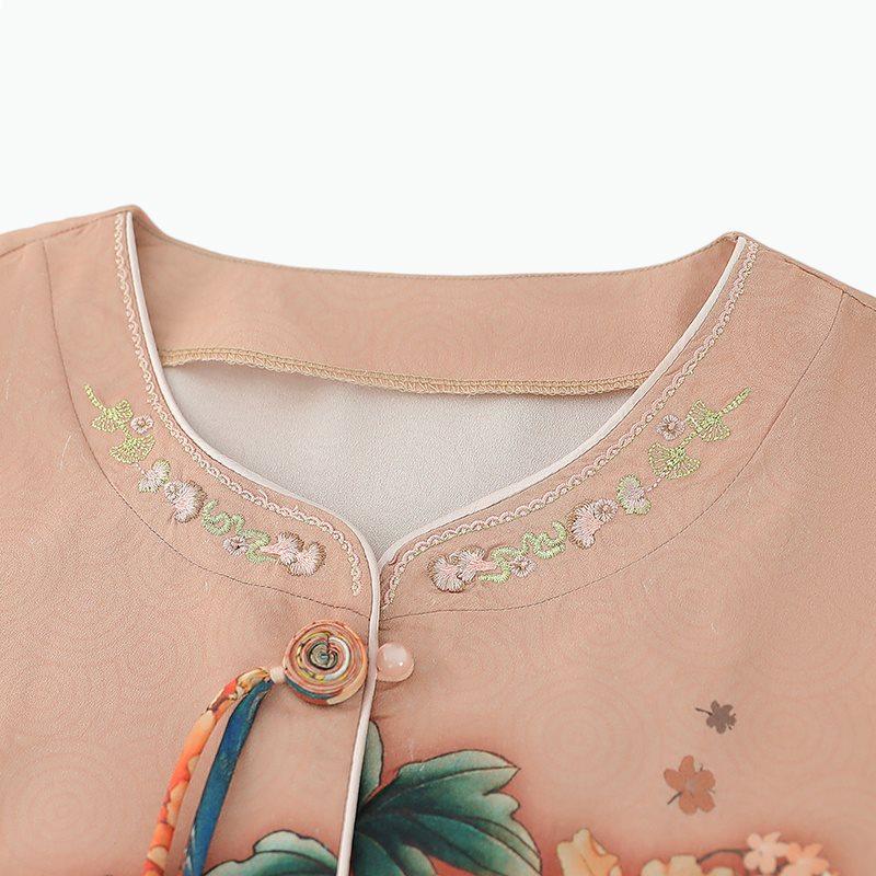 Floral Seven-Sleeve Shirt for Middle-Aged & Elderly Women – Chic Grandma Style, Summer Chinese Top
