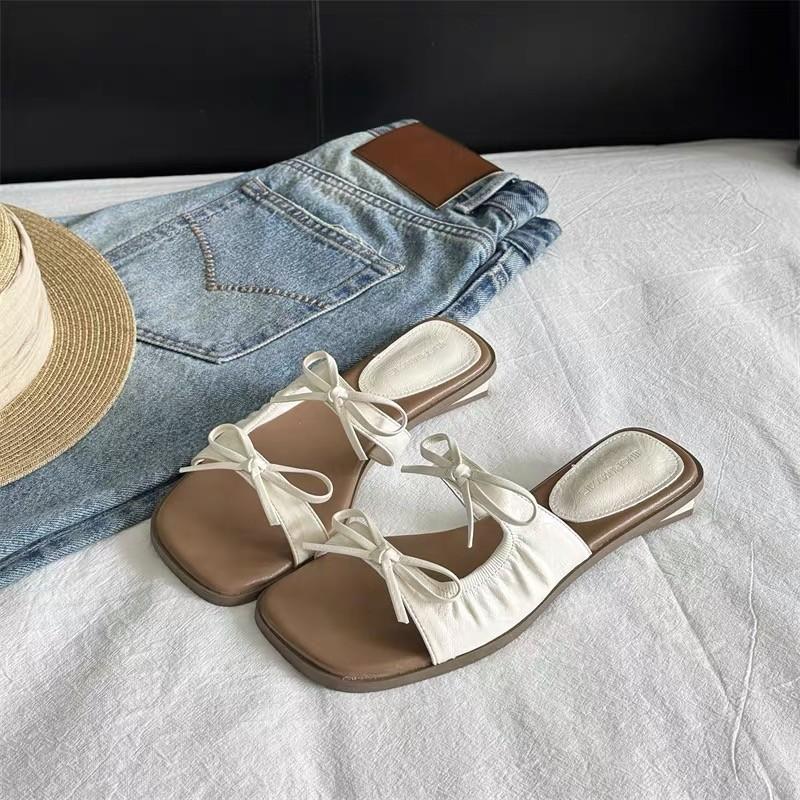

Новые летние сандалии женские пляжные туфли шлепанцы с бантом женская летняя обувь серебристые толстые каблуки 40