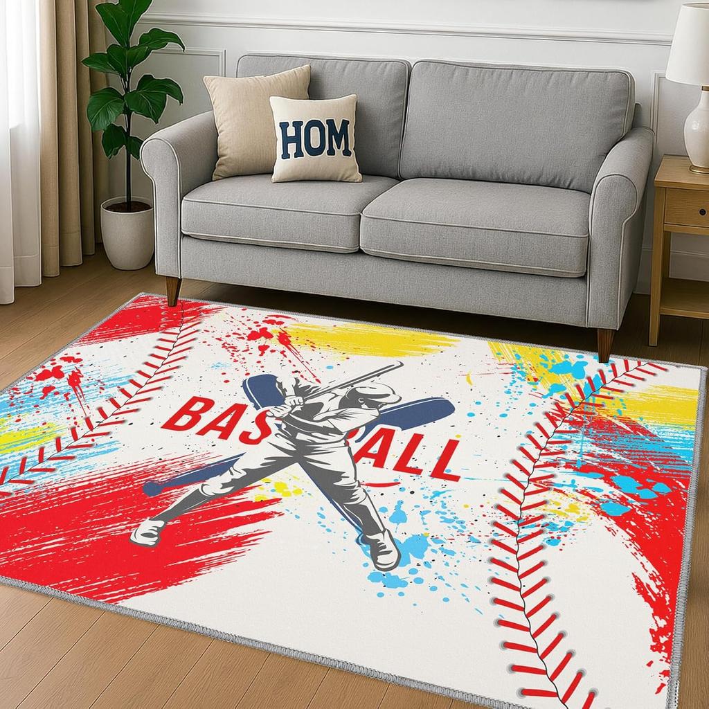 Baseball Rug for Bedroom,3'x5' Non-Slip Sports Rug for Game Room,Living Room or Baseball Decor Themes