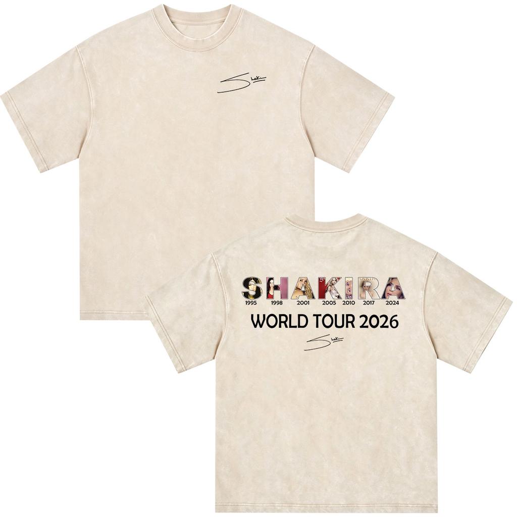 Shakira Las Mujeres Ya No Lloran World Tour 2026 Vintage Washed T-shirts Men Women Clothing Casual Harajuku Short Sleeve T Shirt