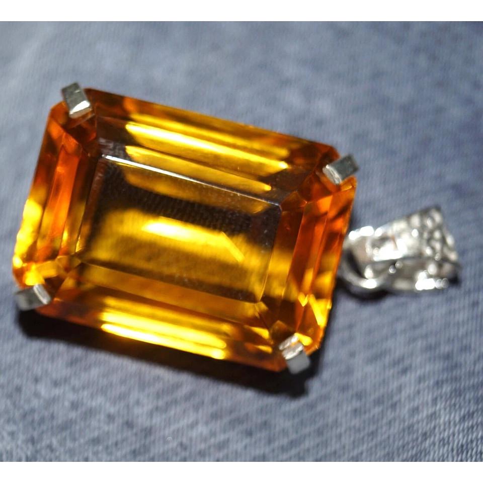 A++ CERTIFIED 925 Sterling Silver 42 Ct NATURAL Yellow Topaz Gemstone Pendant NS-543