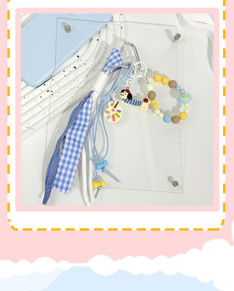 Korean Style Blue Dachshund Puppy Braided Rope Charm Keychain Pendant