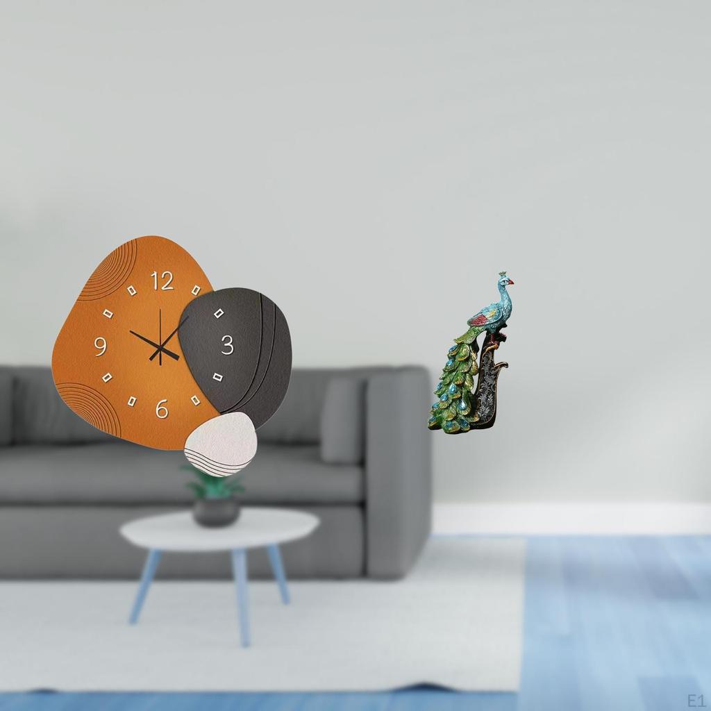 Contemporary Wooden Wall Clock And Elegant Peacock Sculpture Decor for Bedroom Bathroom Office