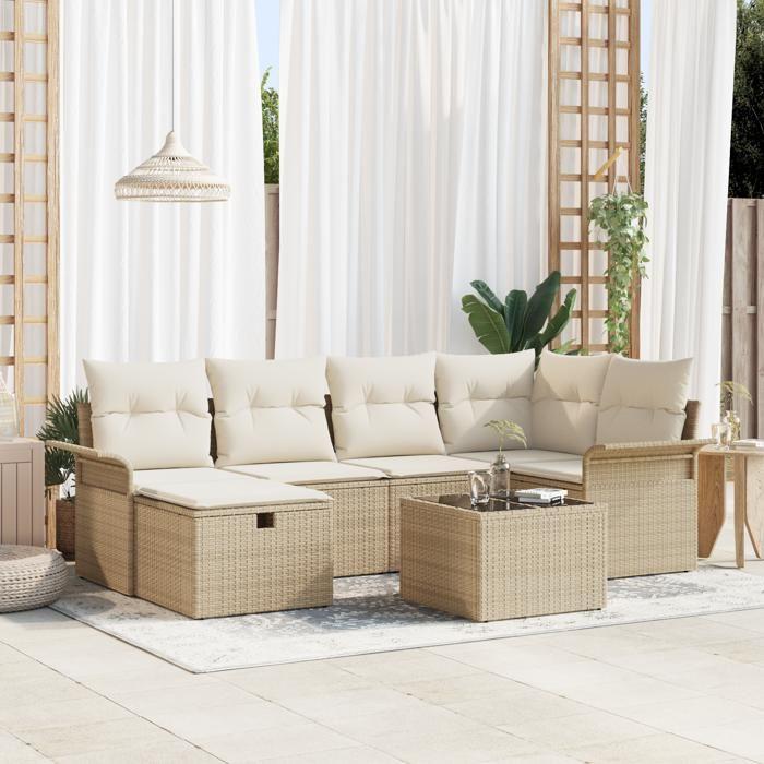 VidaXL Ensemble de 7 Pièces de Canapé de Jardin avec Coussins Beige en Rattan 3358890