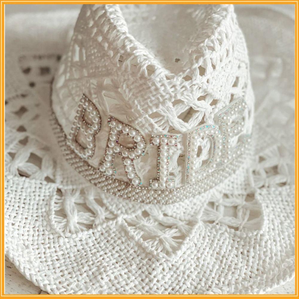 Rhinestone Letter Western Cowboy Hat Hollow Cowgirl Hat Jazz Hat For Wedding Bachelorette Party