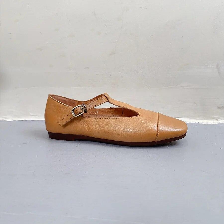 

Johnature, повседневные туфли на плоской подошве из натуральной кожи, универсальная женская обувь из воловьей кожи с круглым носком и мягкой подошвой, с пряжкой и ремешком 36 верблюд