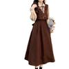 [Twill Corduroy] Autumn and winter new French retro splicing fake two-piece waist and thin dress for women