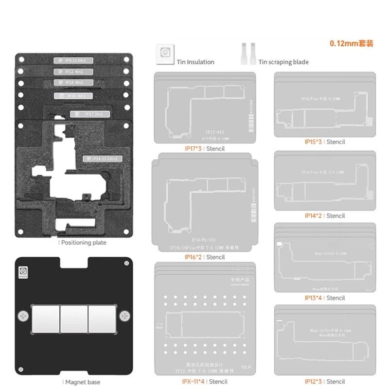 IPX17 Middle Layer Alignment Reballing Stencil Kit For Phone 17Air/17Pro/17ProMax Durability Steel Mesh Fixture Tool