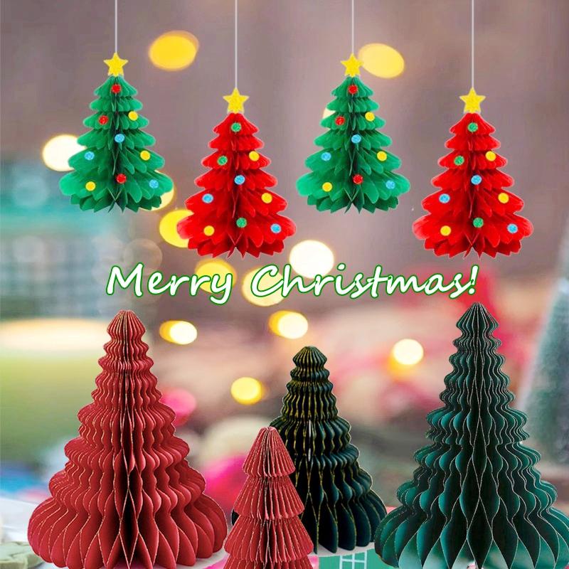 Decorazione Albero di Natale 3D a Nido d'Ape Carta Albero di Natale Pendente Appeso Nuovo Anno Festa di Natale Atmosfera Negozio Decorazione Prop