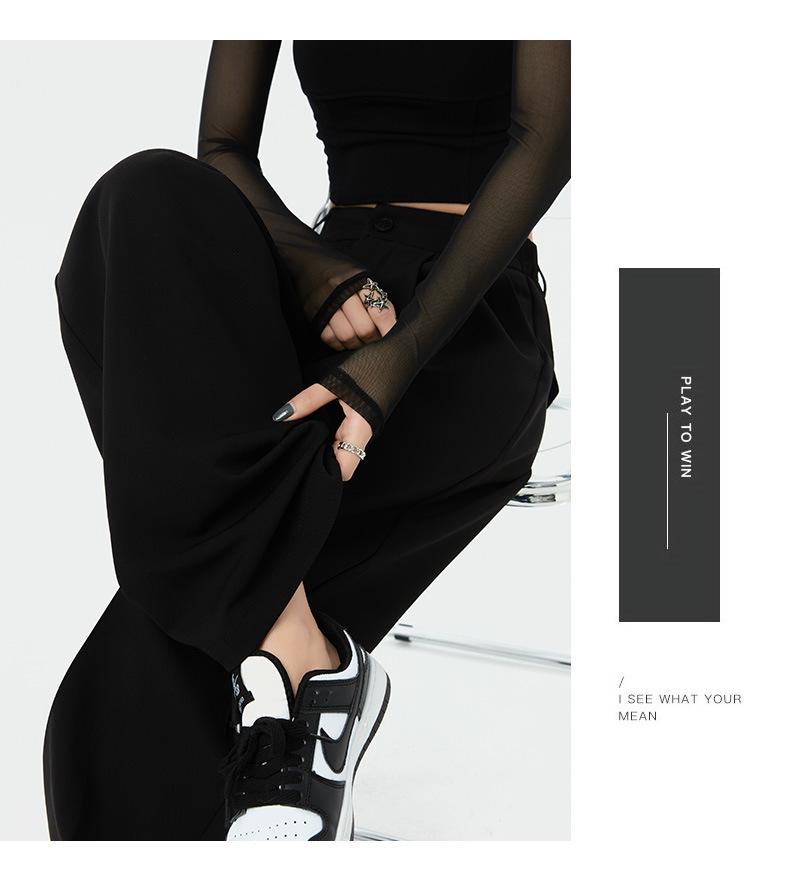 Women's High-Waisted Wide-Leg Black Pants for Spring/Autumn 2025 – Loose, Straight, Casual Suit Pants