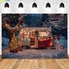 Christmas Outdoor Camping Car Photography Background Winter Forest Xmas Trees Kids Family Portrait Decor Backdrop Photo Props