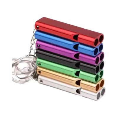 Emergency Whistle Keychain Aluminum Alloy Double-hole High-pitched Clear Sound Whistle For Camping Hiking Hunting Outdoor Sports