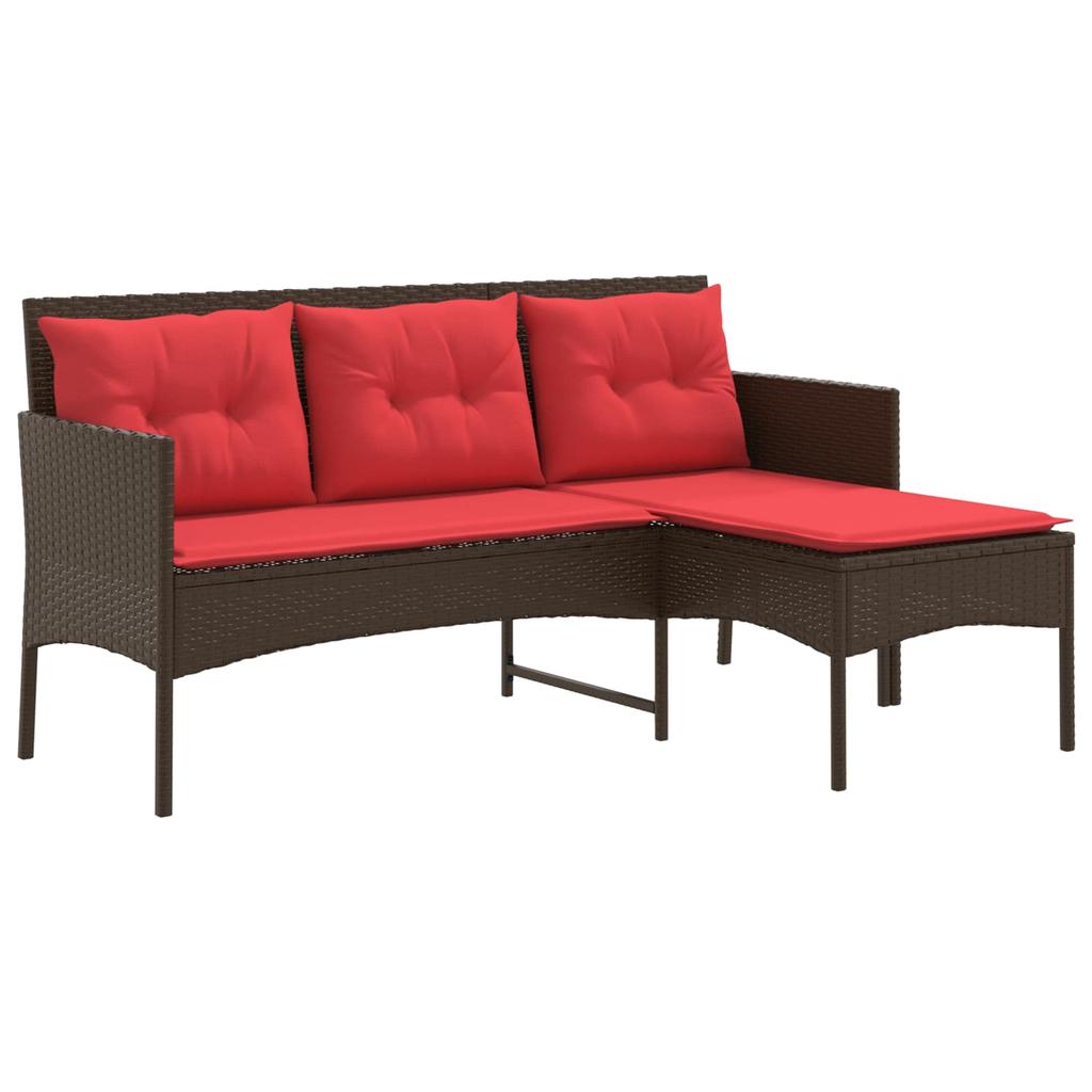 Garden Sofa Set with Cushions 2 pcs Brown and Red Poly Rattan