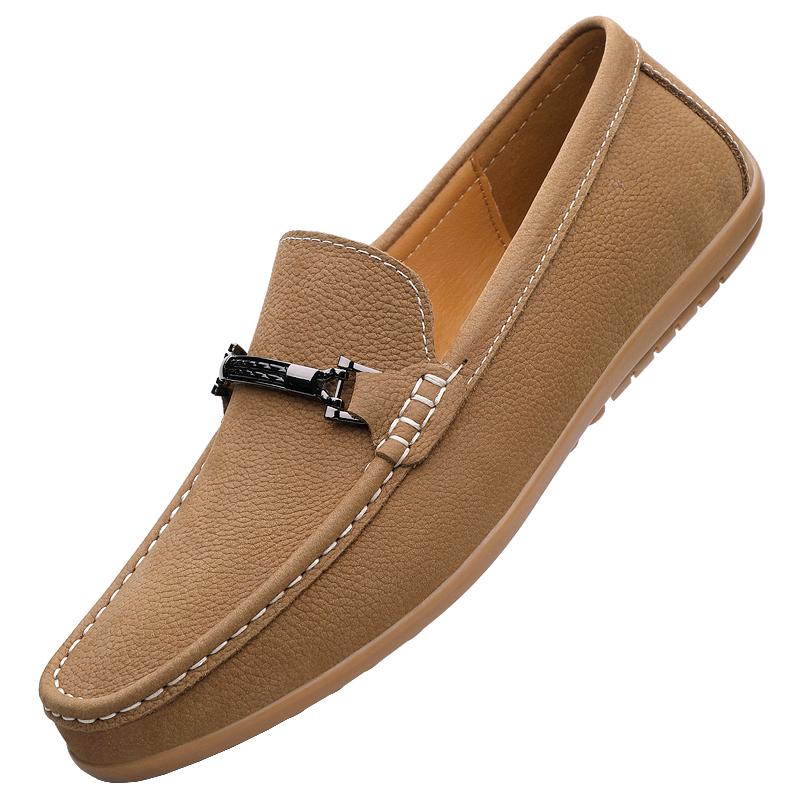 

Fashion New British Style Metal Buckle Men s Loafers Handmade Footwear Leisure Walk Genuine Leather Comfortable Driving Large Size Shoes 38 хаки