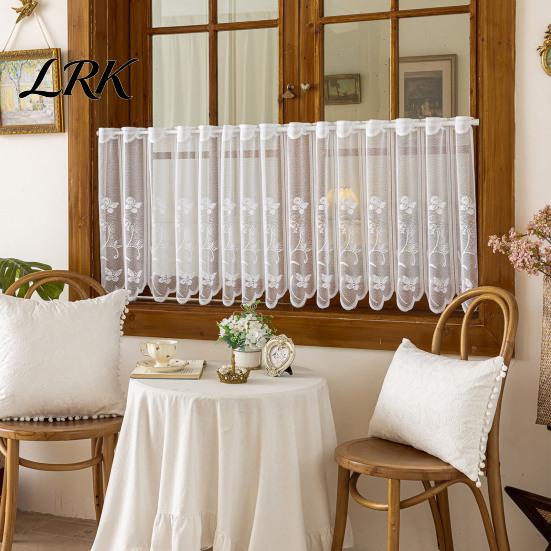 Light Filtering Small Window Panels White Lace Kitchen Curtain, Rustic Floral Over Sink Short Elegant Decor for Living Room Sheer Scalloped