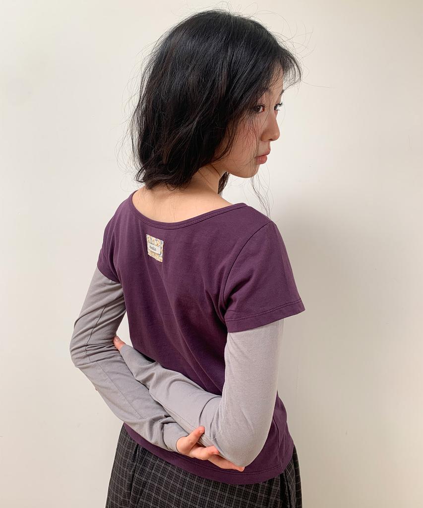 OHESHIO Floral Label Layered T-Shirt, Purple