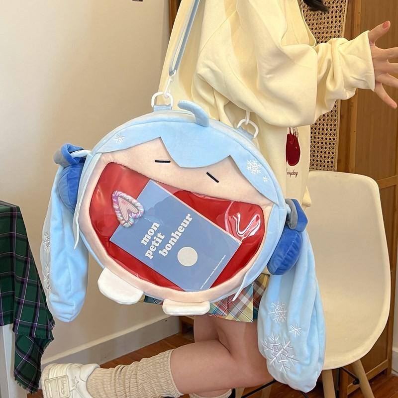 Plush Miku Hatsune Backpack With Nylon Interior For Casual Outings Carry Daily