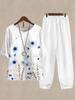 2023 Women's Casual Round Neck Five-Sleeve Top & Digital Print Two-Piece Set