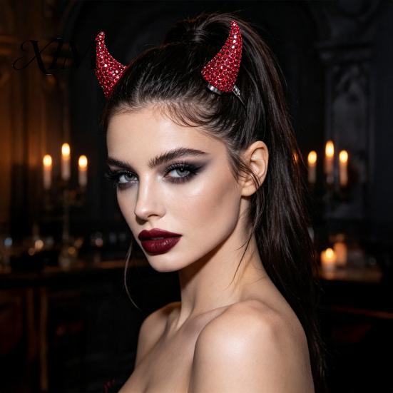 Rhinestone Devil Horns for Halloween Magnetic Hair Accessories Cosplay, Sparkling Detachable Horn Ornaments 3D Clips with Strong Suction Holiday