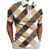 Modern Zip-up Short Sleeve Polo Shirt, Houndstooth Pattern for Versatile Casual Look