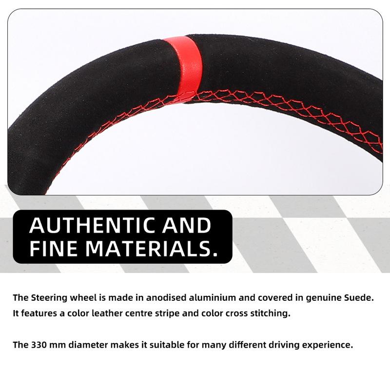 13'' Racing Steering Wheel 330mm - Universal Flat Design, Aluminum+PVC for Drift, Real Car, PC Simulator, Cockpit Gaming