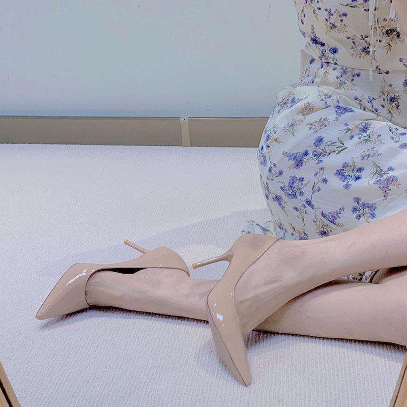Pure Desire Sexy Nude Temperament Celebrity High Heels Light Mouth French Autumn Single Shoes Pointed Patent Leather Stiletto Women's Shoes