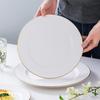 Round Ceramic Gold-rimmed Western-style Dinner Plate Creative Relief Pure White Ceramic Flat Plate Banquet Plating Tableware