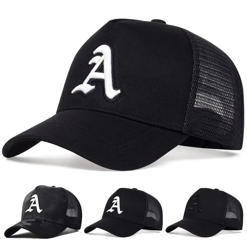 Freedom Outdoors Women's Black White Unisex Gothic Letter A Embroidery Baseball Net Caps Spring Summer Outdoor Adjustable Casual Hats Dad Hat Sunscreen Hat
