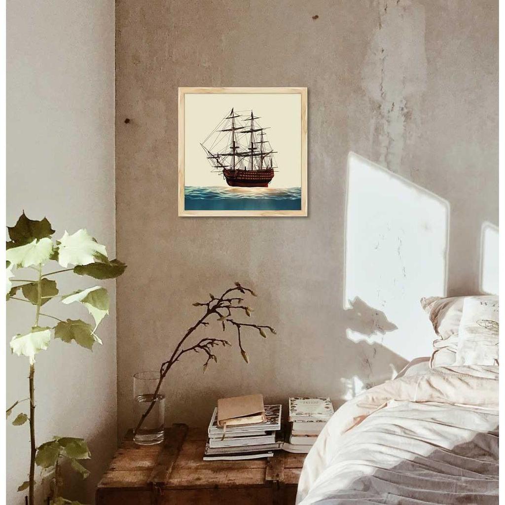 Paper Vintage Ship Wall Art Frame Painting, Multicolor, Abstract, 12.5 X 12.5 In, Set of 1