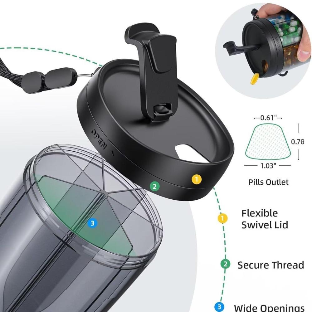 Transparent Pill Large Organizer 6 Grids Pill Dispenser Bottle for Home Office