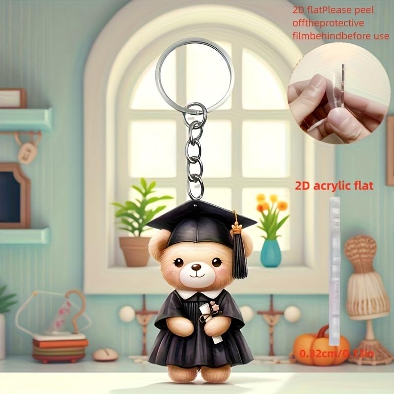 2D Acrylic Flat Graduation Bear Keychain Set Cartoon Decorative Keys with Tassels, Perfect for Fans and Students, Graduation Gift Idea
