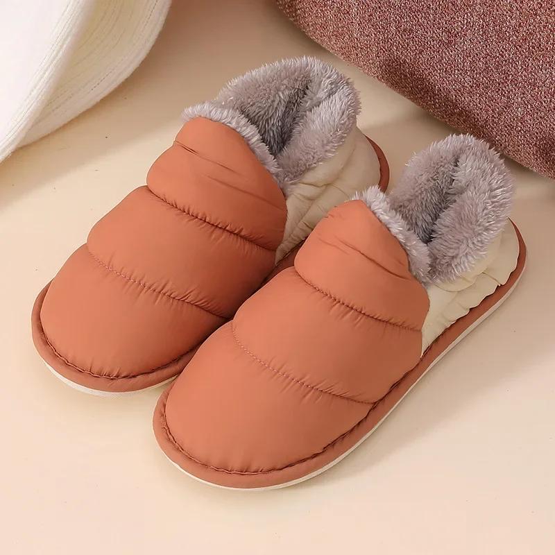 Fashion Rimocy 2025 Winter Warm Home Slippers Women Plush Waterproof Cotton Foot Slipper Female Indoor Outdoor Flat Couple Shoes Woman