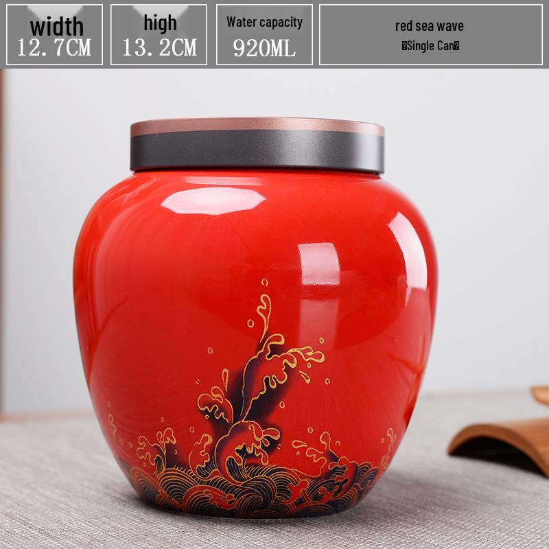 Large Ceramic Tea Storage Canister for Red, Green, Longjing, Biluochun, and Pu'er Tea - Half Jin Capacity