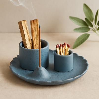 Blauer Keramik-Lotus Palo Santo Salbei Räucherstäbchenhalter