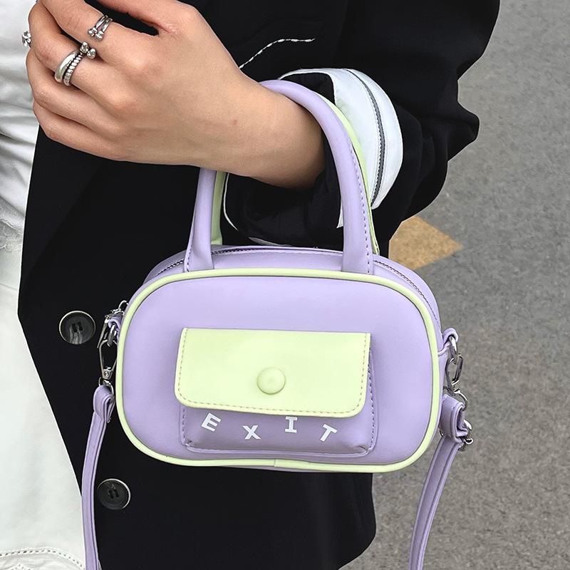Spring and Summer Hot Sale Korean Version Contrasting Color Dopamine Portable Boston Bag Women's Casual Versatile Foreign Style Commuter Style Messeng