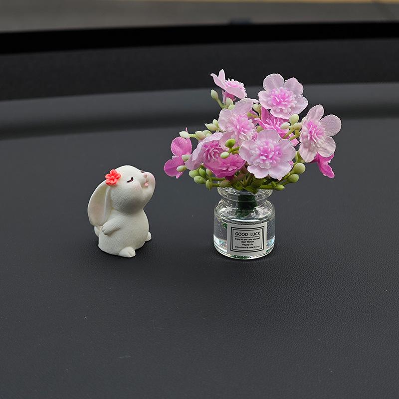 Car Interior Cute Rabbit Vase Ornament - Healing Center Console Doll