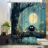 Halloween Ghost & Spider Shower Curtain - Animal Theme, Night Sky & Moon, Polyester Fabric,  Includes 12 Hooks, Bathroom Decor