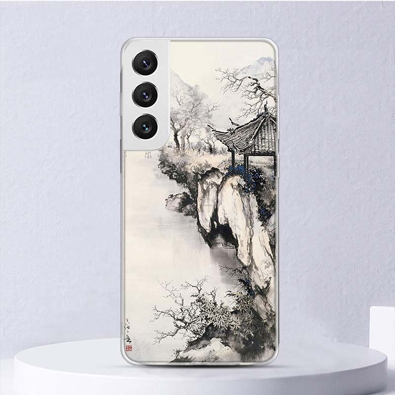Chinese Style ink Painting Art Soft Case For Samsung Galaxy S25 S24 S23 S22 Ultra Phone Cover S20 FE S21 Plus S25 Edge + Funda C