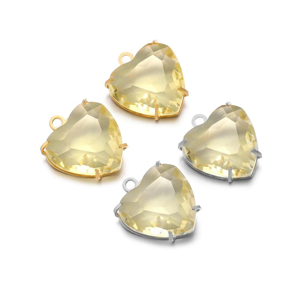 5pcs Stainless Steel 12mm Heart Crystal Glass Charms for DIY Jewelry Exquisite Necklace Bracelets Findings Earrings Making