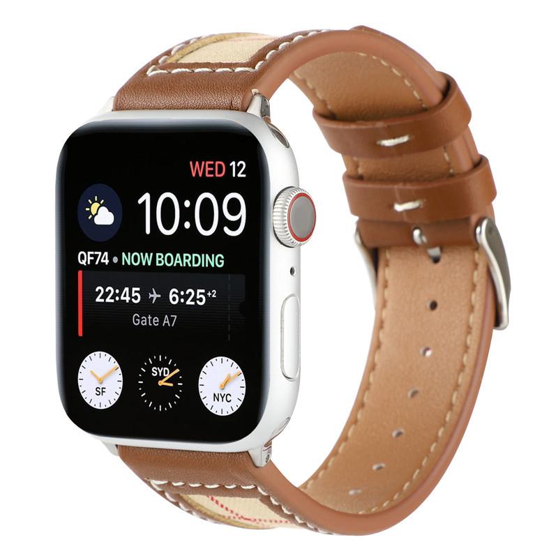 Leather Canvas Plaid Strap for Apple Watch Band Ultra 49mm 44mm 41mm 45mm40mm  Accessories Iwatch Series 9 8 6 7 SE Women's