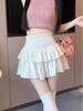 Women's White Puffy High Waist Midi Skirt: Korean Style, Slimming, Versatile, Double Layered, Ideal for Spring/Summer.