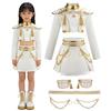 K-POP Stijl Halloween Feestkostuum voor Kinderen Idol Optreden Outfit met Glitters Top en Rok Meisjes Wit Magisch Groepskostuum